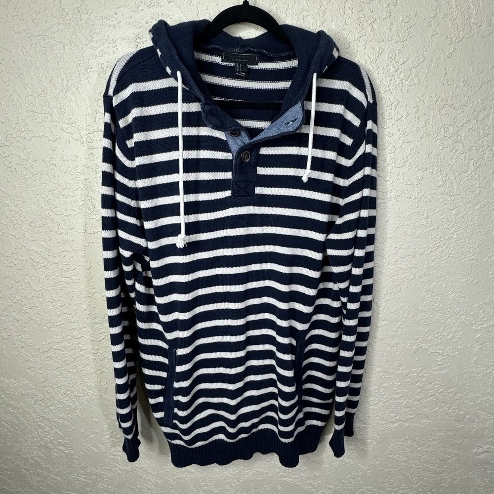 21 Men Nautical Striped Sweater Hoodie Oversized Small Fisherman Coastal Preppy‎